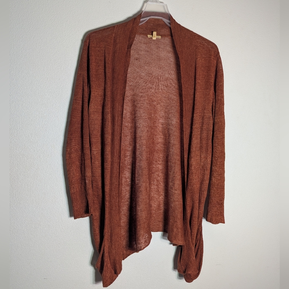 Eileen Fisher Womens Cardigan Sweater 100% Linen Burnt Orange Quiet Luxury Large
